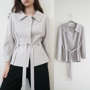 Classic Light Gray Tie-Waist Blazer Jacket - Women's